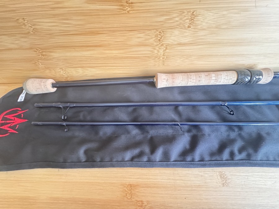 Spinnrute, CTS Blank aufgebaut von Websta, Centrepin Float, zum Fischen mit Centerpinrolle, 3tlg., 13", Gewicht 93g, Futteral, minimale Gebrauchsspuren, Transportlänge 1390mm