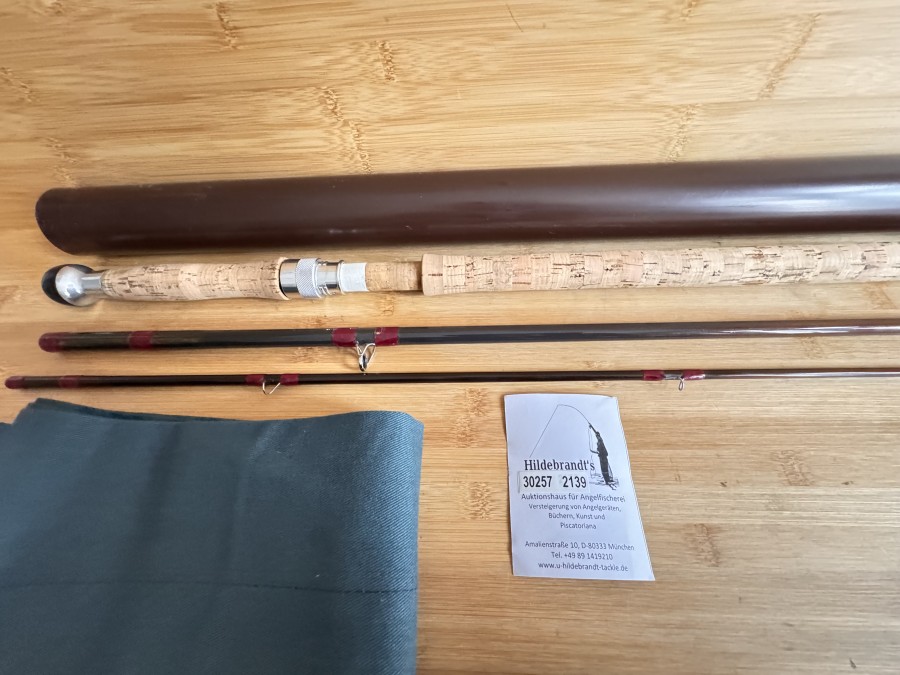 Zweihandfliegenrute, Sage Blank Graphite B9140-3GFL aufgebaut, mit Namenszug, 3tlg., 14.0", #9, Futteral (nicht Original), Kunststoff Transportrohr, Gebrauchsspuren, Transportlänge 1500mm