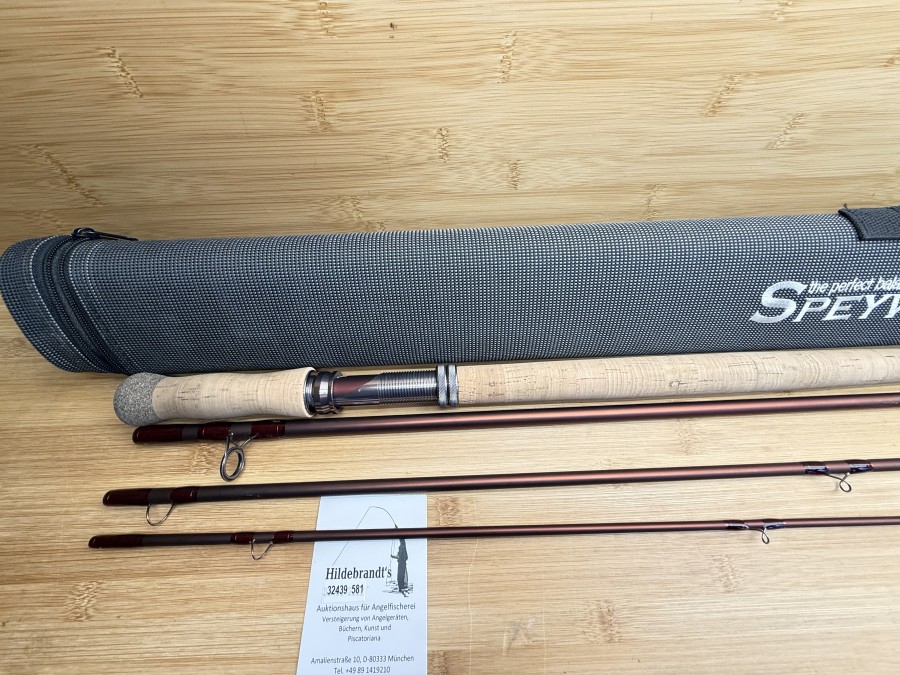 Zweihandfliegenrute, Speyworks, SLP, 4tlg., 14.0", #9/10, Futteral, Canvas Transportrohr, leichte Gebrauchsspuren, Transportlänge 1190mm