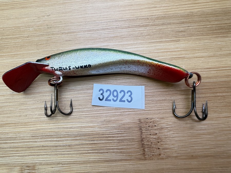 Wobbler, Turus Ukko, Handmade in Finland, gemarkt, rot/gold/grün, 7cm, 5,50g, ungefischt