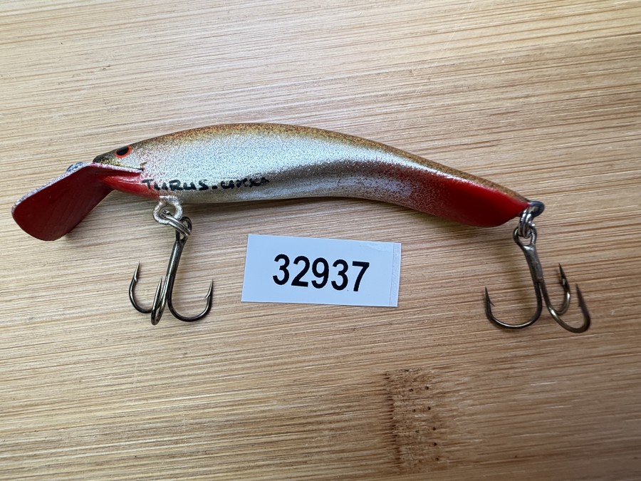 Wobbler, Turus Ukko, Handmade in Finland, gemarkt, rot/silber/braun, 7cm, 5,50g, ungefischt
