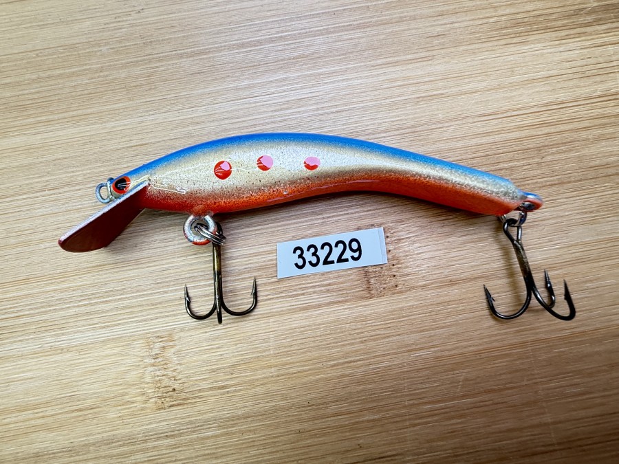 Wobbler, Turus Ukko, Handmade in Finland,  orange/gold/blau, orangen Punkten, 9cm, 11,00g, ungefischt