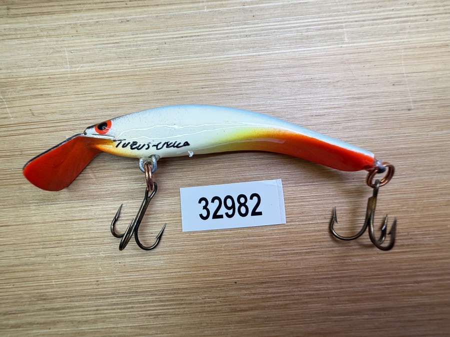Wobbler, Turus Ukko, Handmade in Finland, gemarkt, orange/gelb/beige/hellblau, 7cm, 5,50g, ungefischt