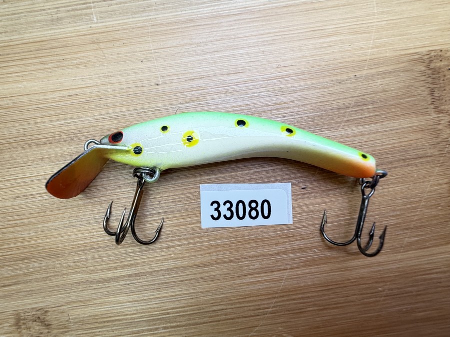 Wobbler, Turus Ukko, Handmade in Finland, orange/beige/hellgrün, gelb schwarze Punkte, 7cm, 5,00g, ungefischt