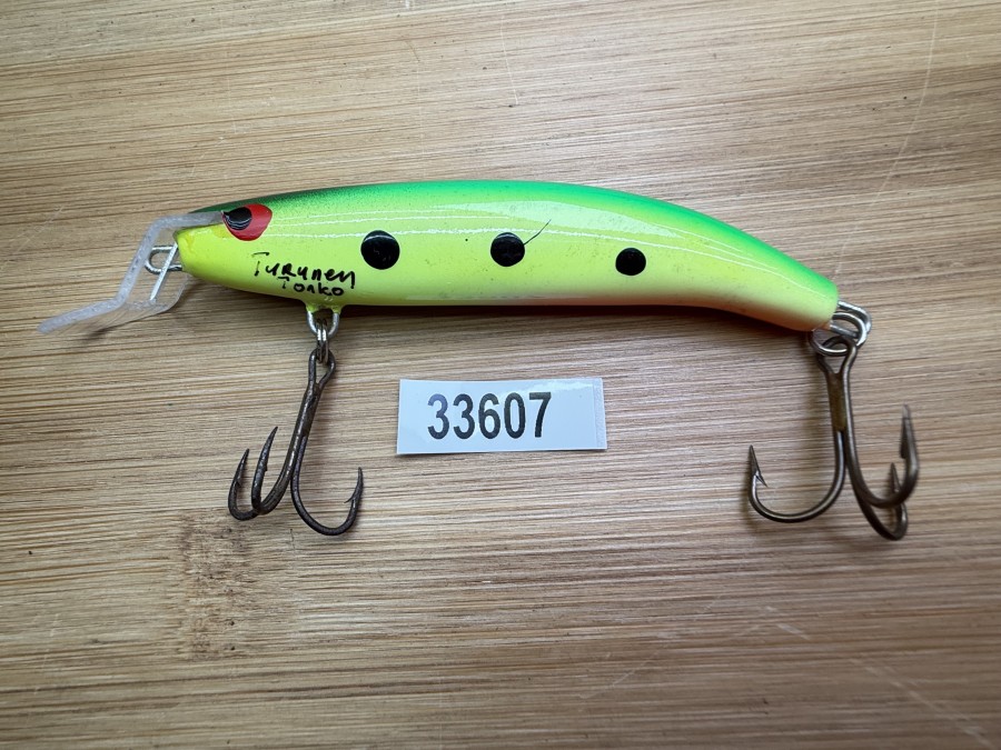 Wobbler, Turus Ukko, Turunen Tonko gemarkt, orange/gelb/grün/schwarz, 7cm, 6g, ungefischt