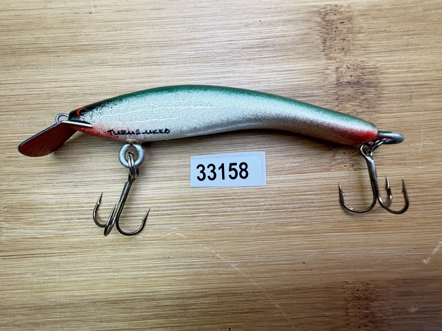 Wobbler, Turus Ukko, Handmade in Finland, gemarkt, orange/beige/violett/schwarz, 9cm, 11,00g, ungefischt