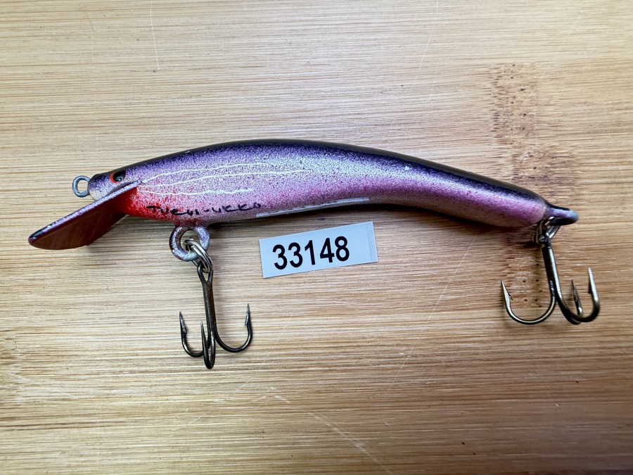 Wobbler, Turus Ukko, Handmade in Finland, gemarkt, silber/violett/schwarz, 9cm, 11,00g, ungefischt