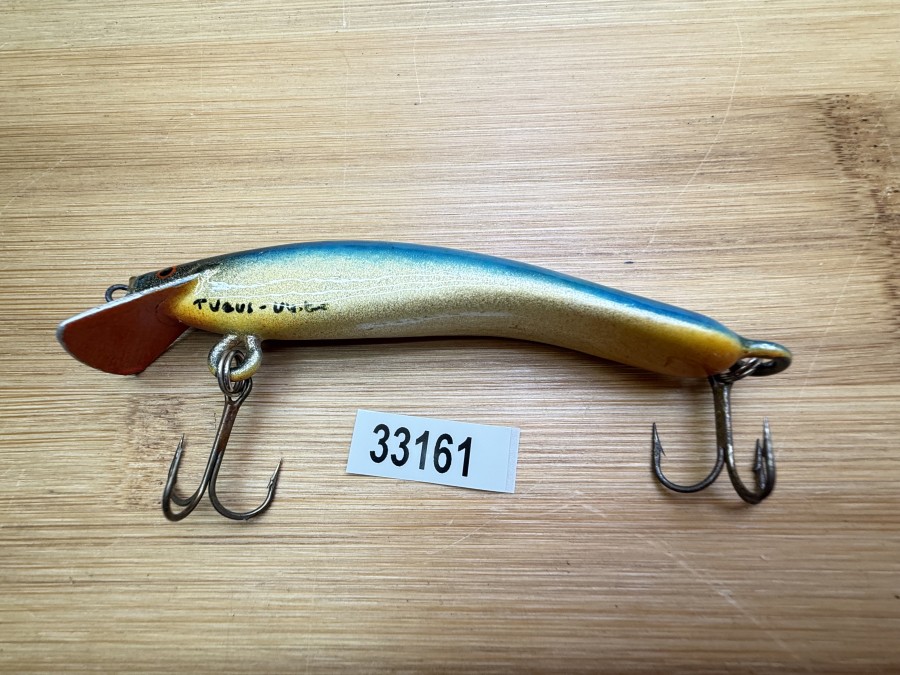 Wobbler, Turus Ukko, Handmade in Finland, gemarkt, rot/gold/blau/schwarz, 9cm, 11,00g, ungefischt