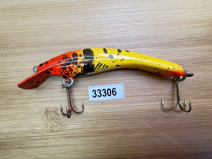 Wobbler, Turus Ukko, Handmade in Finland, gemarkt, Tipsy, orange/gelb/orange/schwarz, 9cm, 11,00g, ungefischt