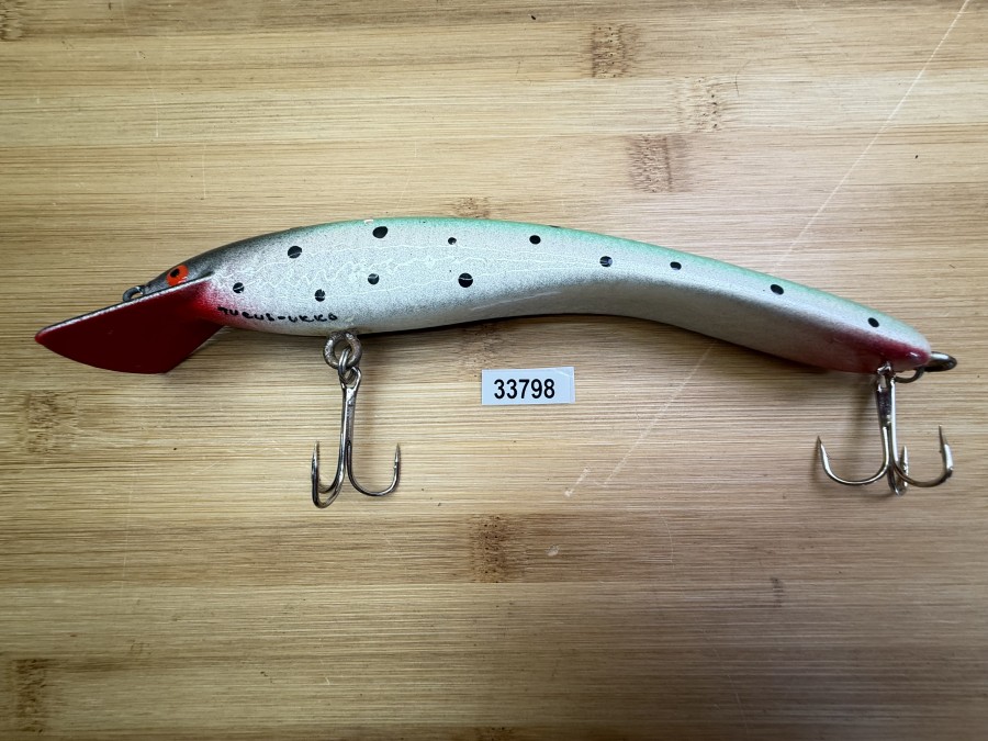 Wobbler, Turus Ukko, Handmade in Finland, Turus Ukko gemarkt, rot/silber/grün/schwarz, 20cm, 54g, ungefischt