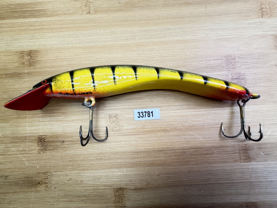 Wobbler, Turus Ukko, Handmade in Finland, Turus Ukko gemarkt, Tiger, rot/gelb/schwarz, 20cm, 63g, ungefischt