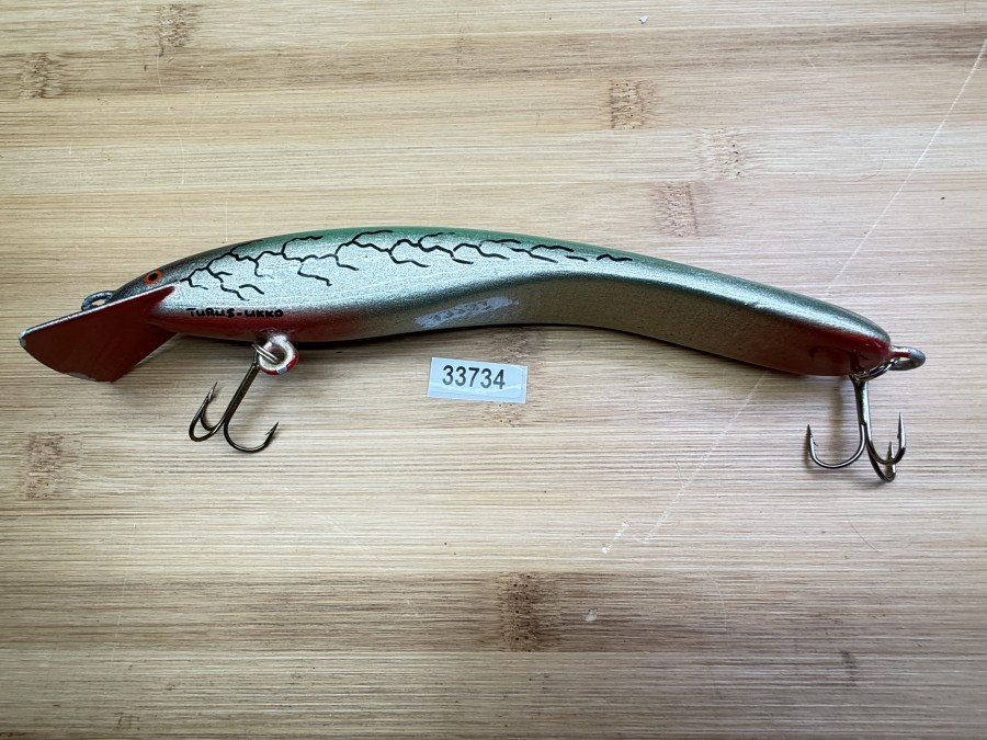 Wobbler, Turus Ukko, Handmade in Finland, Turus Ukko gemarkt, Green Champion, rot/silber/grün/schwarz, 20cm, 54g, ungefischt,