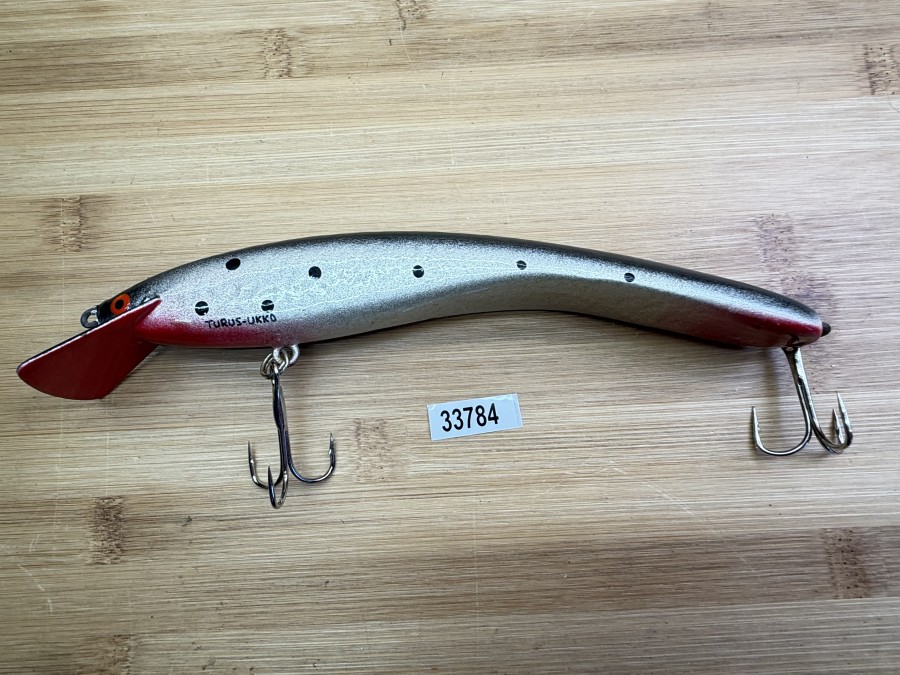 Wobbler, Turus Ukko, Handmade in Finland, Turus Ukko gemarkt, rot/silber/schwarz, 20cm, 57g, ungefischt