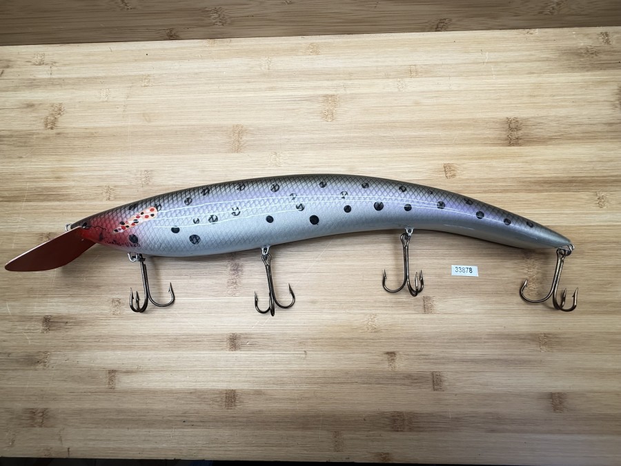 Wobbler, Turus Ukko Sonderedition November 1991, Handmade in Finland, Turus Ukko gemarkt, Marrus kuu 2/5, rot//silber/violett/grün, 50cm, 560g, ungefischt