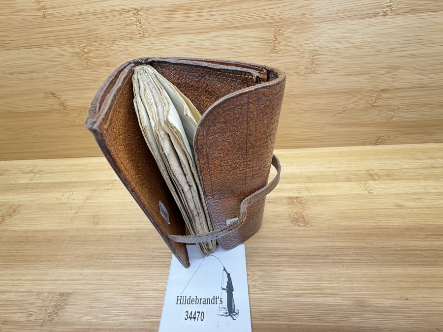 Vintage Vorfachtasche, Leder, Vorfach und 8 Fliegen, Gebrauchsspuren