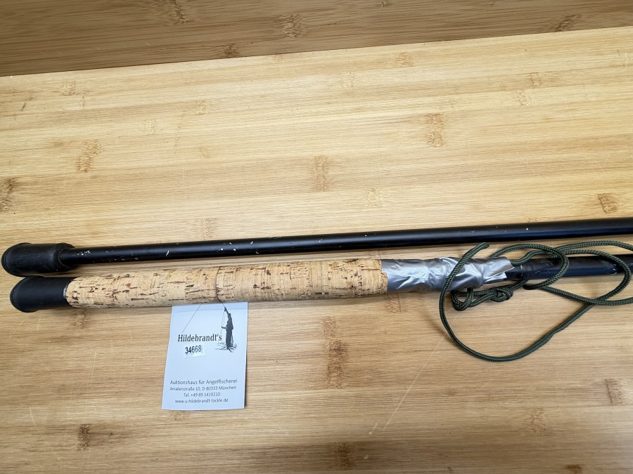 Watstock, Alu schwarz eloxiert, 2tlg., 1,50mm Länge, Korkgriff, Halteseil, Gebrauchsspuren, Transportlänge 800mm